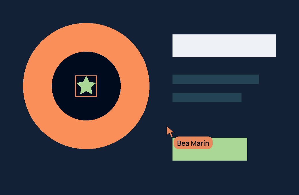 Captura del editor: el cursor de Bea Marín y la estrella que tiene seleccionada, sobre un cartel