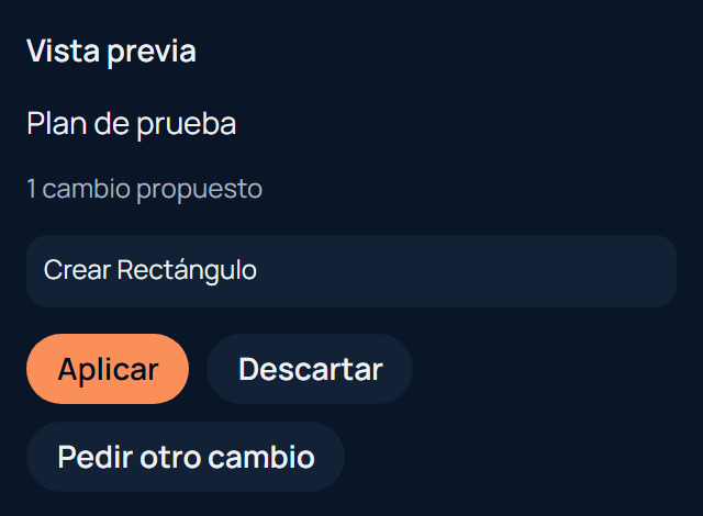 Captura de la vista previa del asistente: un cambio propuesto, Crear rectángulo, con Aplicar y Descartar